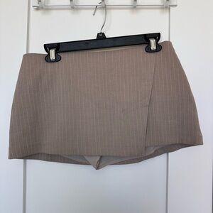 Low rise Taupe Pinstripe Wrap Skort